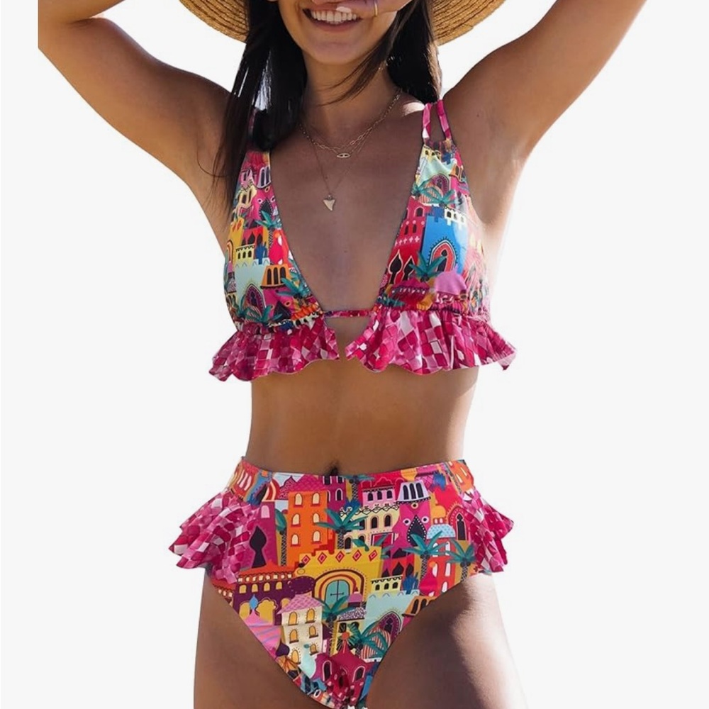 Amazon Multicolor Ruffle Bikini